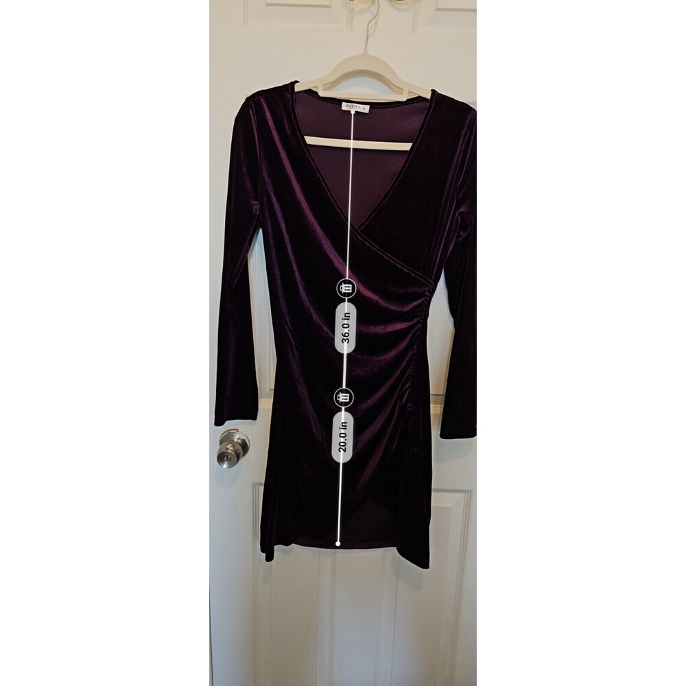 Jeceika Purple Wrap-Style Long-Sleeve Mini Dress Purple Size M - Picture 2 of 7